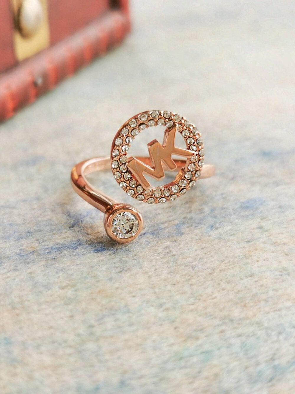 Michael Kors Monogram Logo Crystal open ring size 6 #6 - Rose Gold